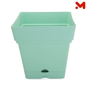ستاند وعاء زرع كبير مربع مع طبق بعجل الوان 38x38سم